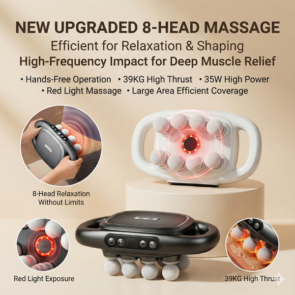 Core Collective - 8 Head Deep Tissue Massage Gun with Red Light Therapy