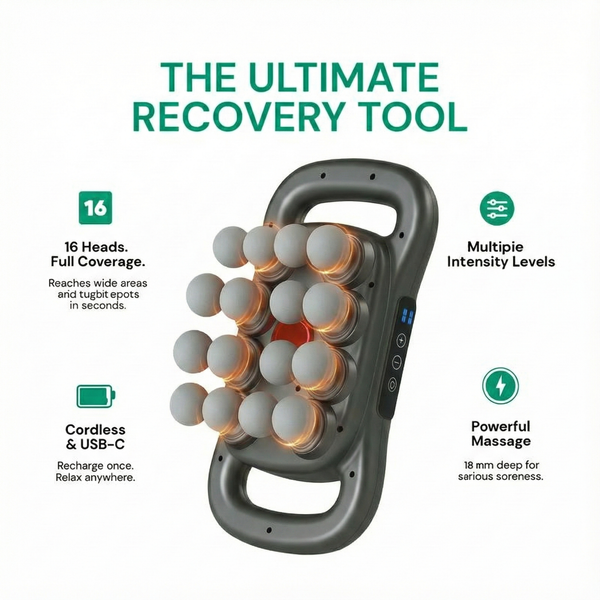 Core Collective - 16 Head Deep Tissue Massage Gun with Red Light Therapy