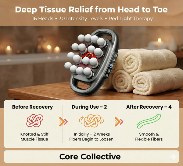 Core Collective - 16 Head Deep Tissue Massage Gun with Red Light Therapy